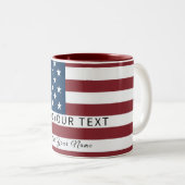 Patriotic US Flag Custom Text Name ツートーンマグカップ (正面右)