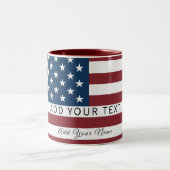 Patriotic US Flag Custom Text Name ツートーンマグカップ (中央)