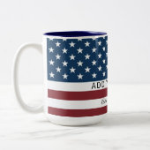 Patriotic US Flag Custom Text Name ツートーンマグカップ (左)