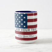 Patriotic US Flag Custom Text Name ツートーンマグカップ (中央)