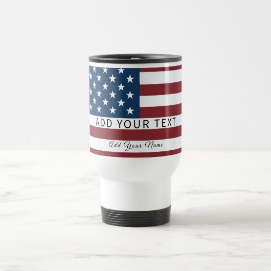 Patriotic US Flag Custom Text Name トラベルマグ (中央)