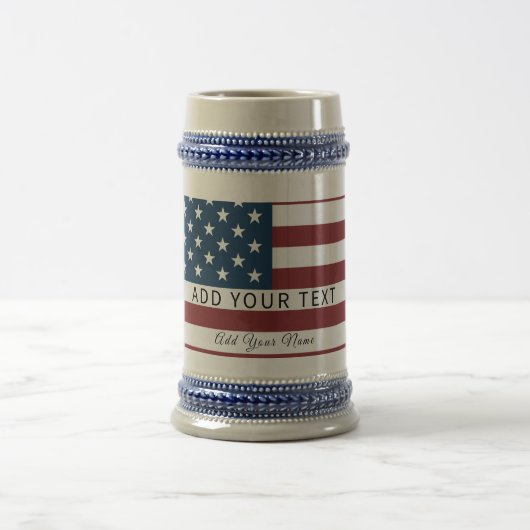 Patriotic US Flag Custom Text Name ビールジョッキ (中央)