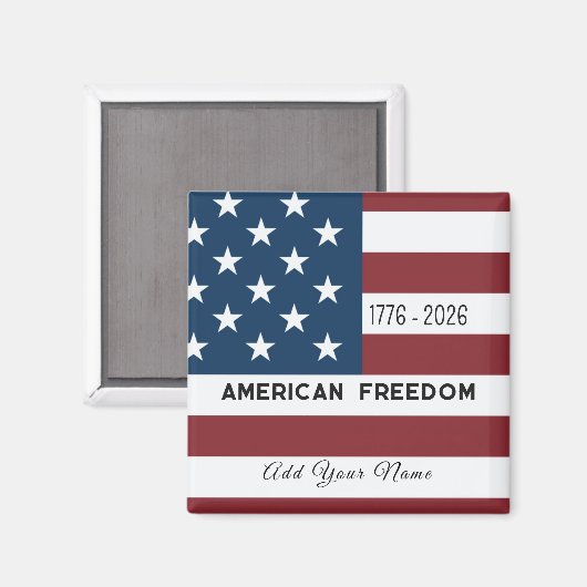 Patriotic US Flag Custom Text Name マグネット (正面/裏面)
