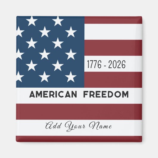 Patriotic US Flag Custom Text Name マグネット (正面)