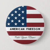 Patriotic US Flag Custom Text Name  缶バッジ (正面)