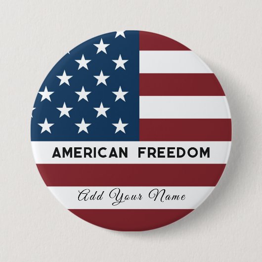 Patriotic US Flag Custom Text Name 缶バッジ (正面)