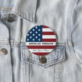 Patriotic US Flag Custom Text Name  缶バッジ (インサイチュ)