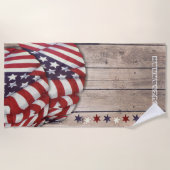 Patriotic US Red White Blue Stars Namaste Custom ビーチタオル (正面)
