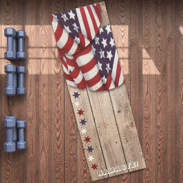 Patriotic US Red White Blue Stars Namaste Custom ヨガマット
