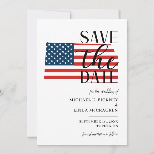 Patriotic US State Kansas Destination Wedding セーブザデート (正面)