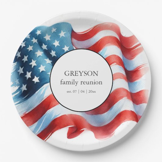 Patriotic USA 7月4日のテーブルデコレーション ペーパープレート (正面)