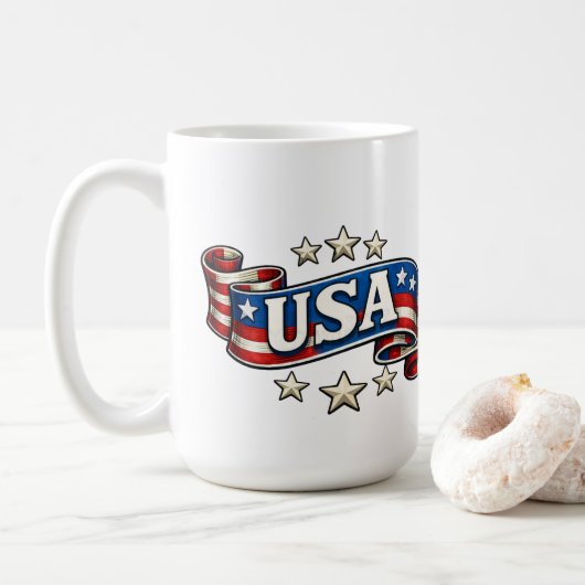 Patriotic USA Banner コーヒーマグカップ (ドーナツ)