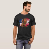 Patriotic USA Flag 4th of July Long Haired Dachshu Tシャツ (正面フル)