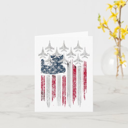 Patriotic Usa Flag Fighter Jets Lover 4th Of July  カード (黄色い花)