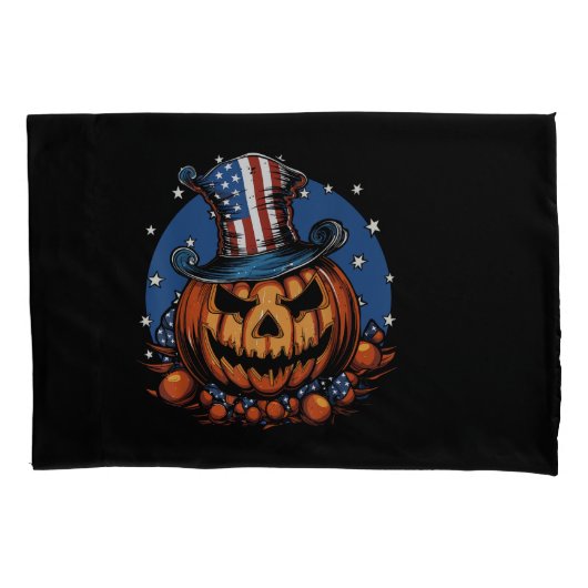 Patriotic USA Flag Halloween Pumpkin 枕カバー (正面)