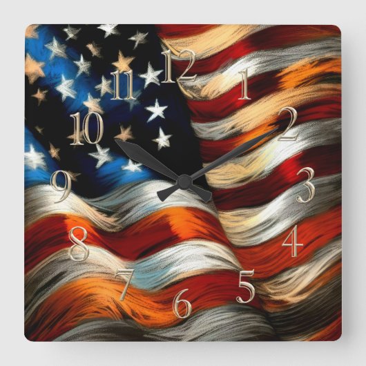 Patriotic USA Flag Hard Pastel  スクエア壁時計 (正面)