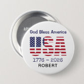 Patriotic USA God Bless America 3-in Round Button 缶バッジ (正面&裏面)