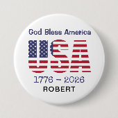Patriotic USA God Bless America 3-in Round Button 缶バッジ (正面)