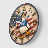 Patriotic USA Goose American Independence Day ラージ壁時計 (傾斜)