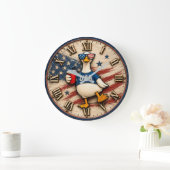 Patriotic USA Goose American Independence Day ラージ壁時計 (ホーム)