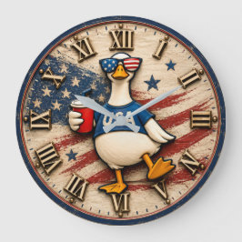 Patriotic USA Goose American Independence Day ラージ壁時計