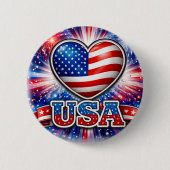 Patriotic USA Heart Button – American Flag  缶バッジ (正面)