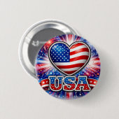Patriotic USA Heart Button – American Flag  缶バッジ (正面&裏面)