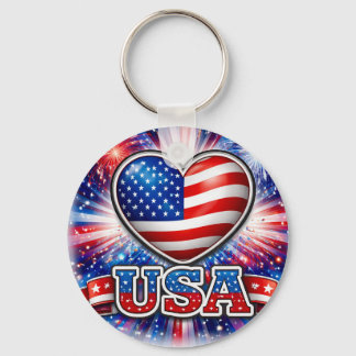 Patriotic USA Heart keychain – American Flag  キーホルダー
