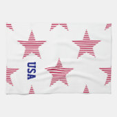 Patriotic USA Stars Red White Blue Olympics キッチンタオル (横)