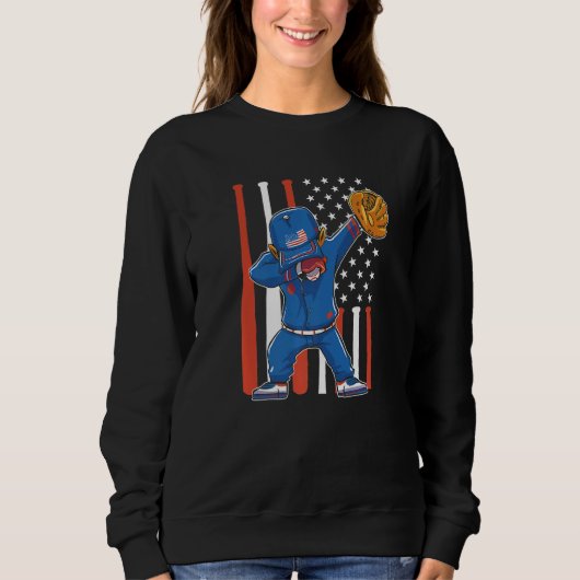 patriotic usa us flag dabbin' baseball player Prem スウェットシャツ (正面)