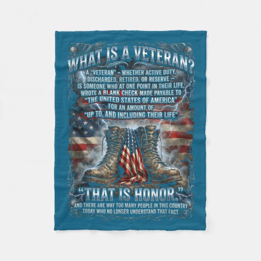 Patriotic Veteran Definition Blank Check Sacrifice フリースブランケット (正面)
