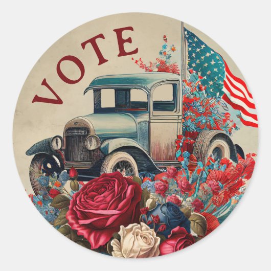 Patriotic Vintage Truck ラウンドシール (正面)