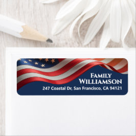 Patriotic Waving Flag Navy Family Address Design ラベル