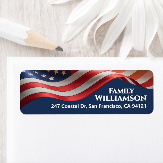 Patriotic Waving Flag Navy Family Address Design ラベル (インサイチュ)