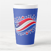Patriotic Wavy American Flag with Stars | Red Whit カフェラテマグ (正面)