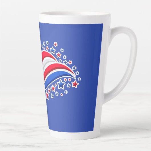 Patriotic Wavy American Flag with Stars | Red Whit カフェラテマグ (右)