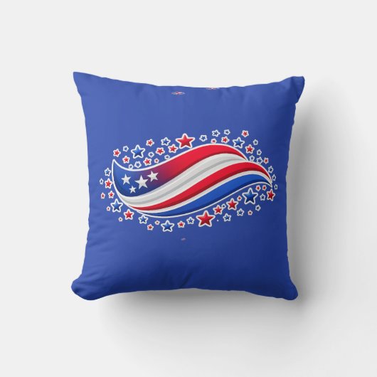 Patriotic Wavy American Flag with Stars | Red Whit クッション (正面)