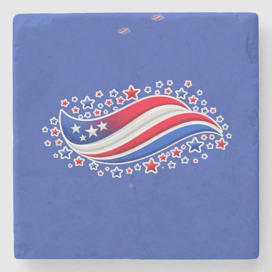 Patriotic Wavy American Flag with Stars | Red Whit ストーンコースター (正面)