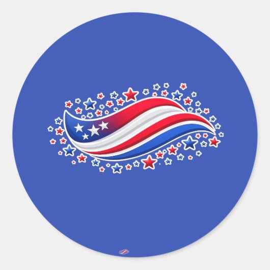 Patriotic Wavy American Flag with Stars | Red Whit ラウンドシール (正面)