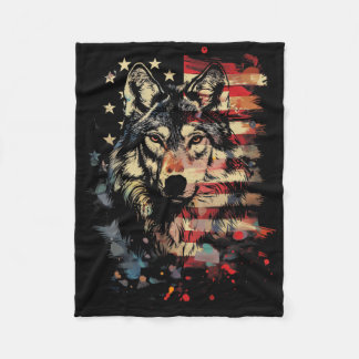Patriotic Wolf American Flag Usa Wolf Lover Vintag フリースブランケット