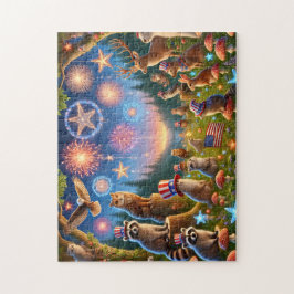 Patriotic Woodland Animals 4th of July Fireworks ジグソーパズル