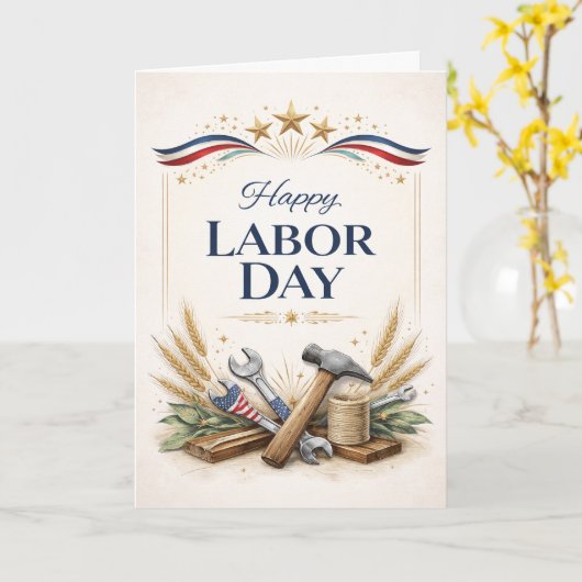 Patriotic Worker Tools Labor Day カード (黄色い花)