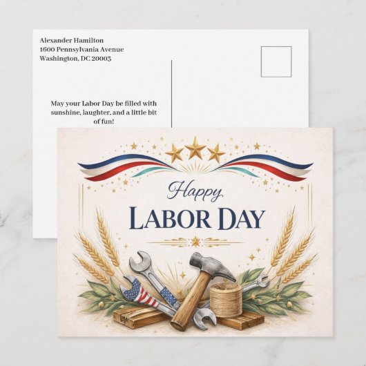Patriotic Worker Tools Labor Day シーズンポストカード (正面/裏面)