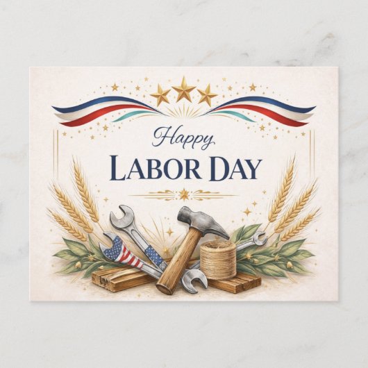 Patriotic Worker Tools Labor Day シーズンポストカード (正面)
