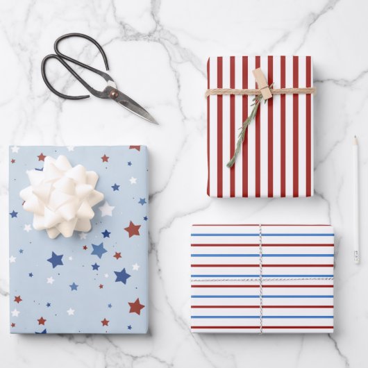 Patriotic Wrapping Paper Flat Sheet Set of 3 ラッピングペーパーシート (正面)