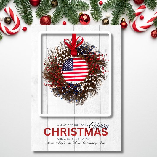 Patriotic Wreath Merry Christmas Wishes シーズンカード