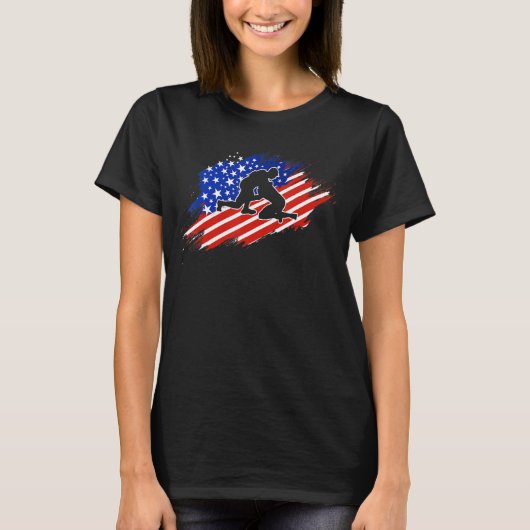 Patriotic Wrestler  4th Of July  American Flag Wre Tシャツ (正面)