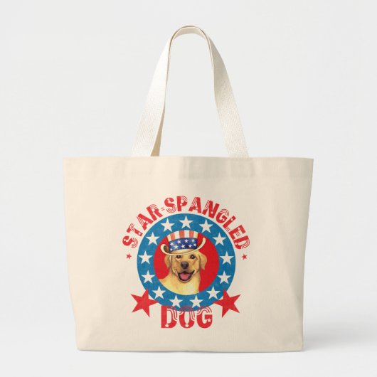 Patriotic Yellow Lab ラージトートバッグ (正面)