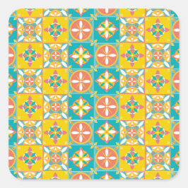 Patrón azulejo de colores alegres スクエアシール