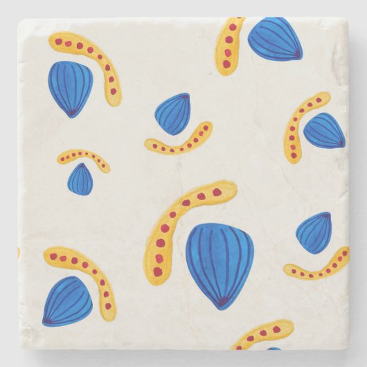 Patrón boho  pintado a mano amarillo y azul ストーンコースター (正面)